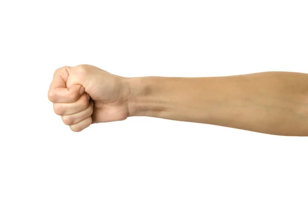 Hand clenched in a fist. Woman hand gesturing isolated on white — Stock Photo, Image