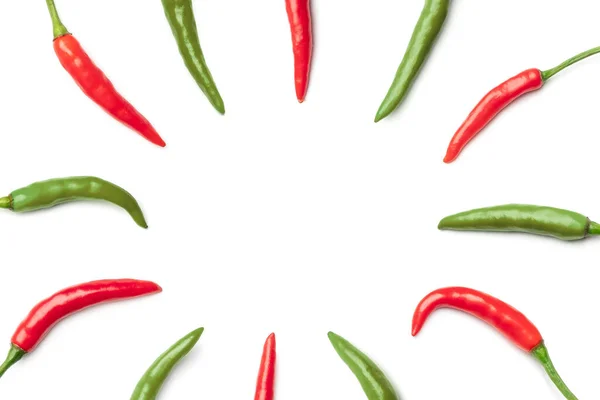 Insamling Röd Chili Paprika Isolerad Vit Bakgrund Uppsättning Flera Bilder — Stockfoto