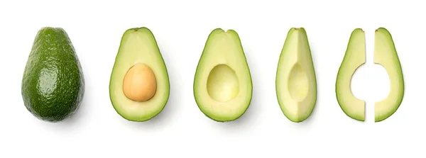 Verzameling Van Avocado Geïsoleerd Witte Achtergrond Een Set Van Meerdere — Stockfoto