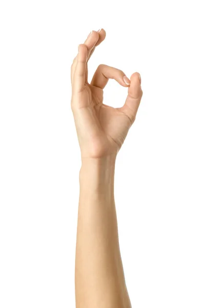 Добре Знак Жіноча Рука Французьким Жестом Манікюру Ізольована Білому Тлі — стокове фото