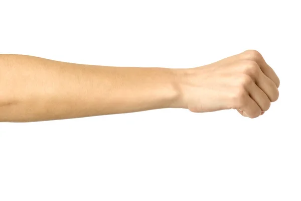 Handgebald Een Vuist Horizontaal Beeld Vrouw Hand Met Franse Manicure — Stockfoto