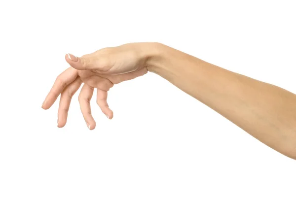 Handplockning Hålla Gripa Eller Sträcka Sig Kvinna Hand Med Fransk — Stockfoto