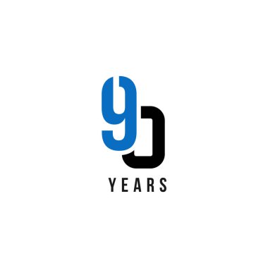 90 Yıl Yıldönümü Mavi ve Siyah Sayı Vektör Tasarımı