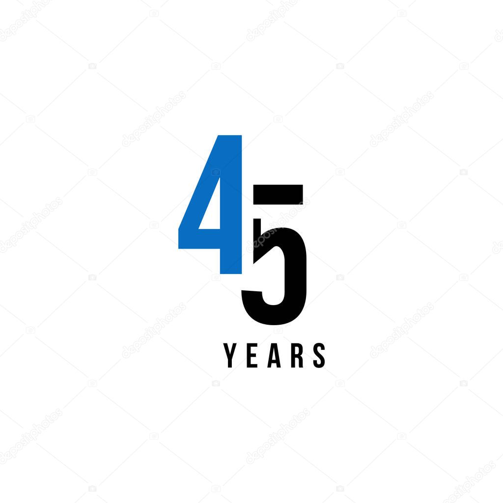 45 Years Anniversary Blue And Black Number Vector Design
