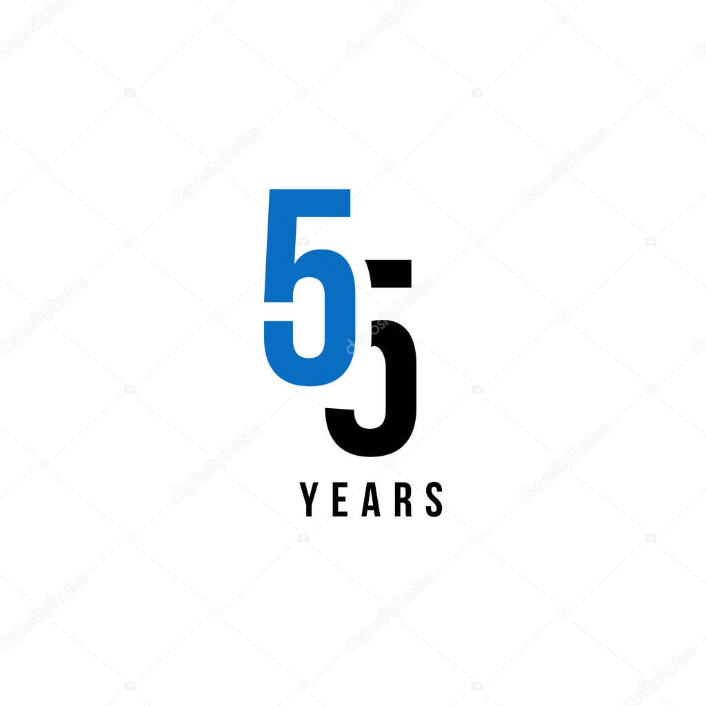 55 Years Anniversary Blue And Black Number Vector Design