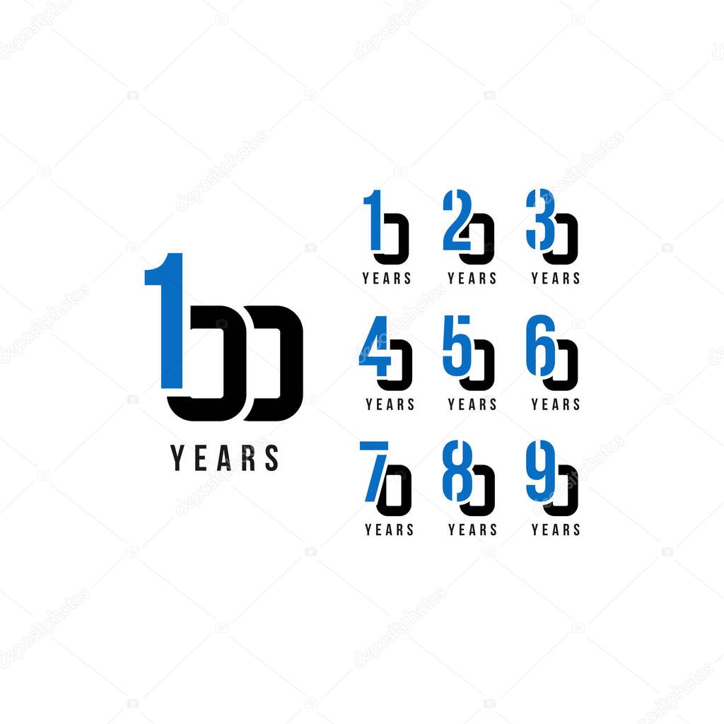 Set Of Anniversary Blue And Black Number Vector Design
