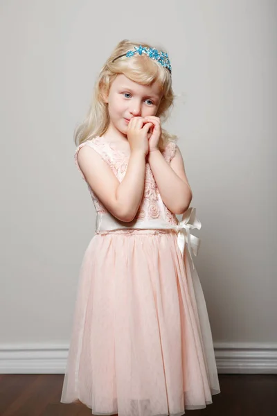 Closeup Portrait Cute Adorable White Blonde Fair Caucasian Preschool Girl — Stock Photo, Image