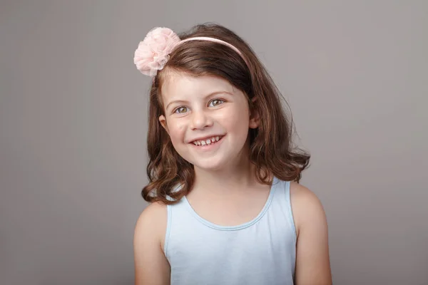 Closeup Portrait Cute Adorable White Brunette Caucasian Preschool Girl Making — Stock Photo, Image