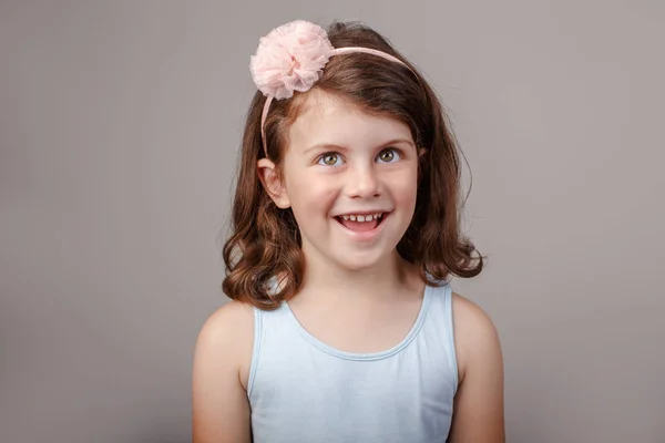 Closeup Portrait Cute Adorable White Brunette Caucasian Preschool Girl Making — Stock Photo, Image