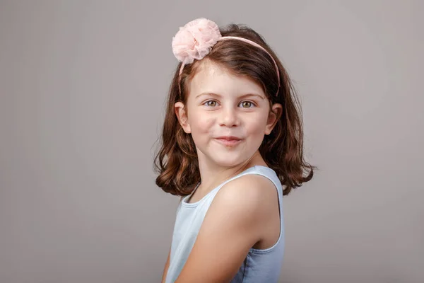 Closeup Portrait Cute Adorable White Brunette Caucasian Preschool Girl Making — Stock Photo, Image