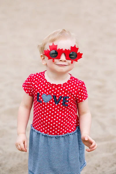 Portrait Cute Little Blonde Caucasian Baby Toddler Girl Wearing Funny — Stok Foto