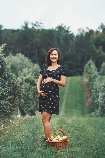 Glückliche Gesunde Schwangerschaft Porträt Einer Schwangeren Jungen Brünetten Kaukasischen Frau — Stockfoto