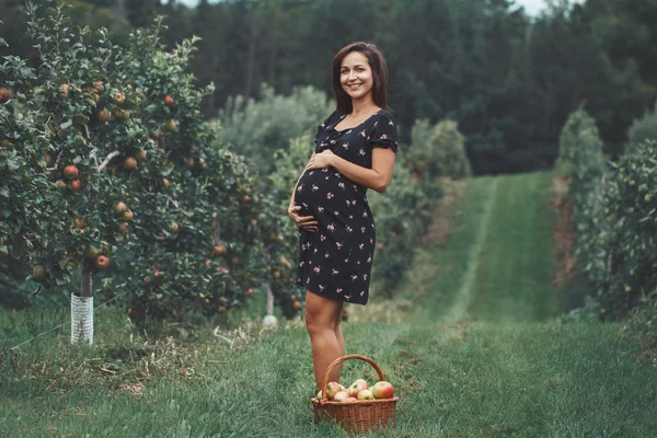 Glückliche Gesunde Schwangerschaft Porträt Einer Schwangeren Jungen Brünetten Kaukasischen Frau — Stockfoto