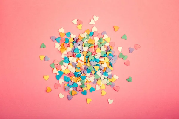 Szczęśliwy Valentine Day Piękne Kartki Tapety Kupie Cukierki Kolorowe Serca — Zdjęcie stockowe