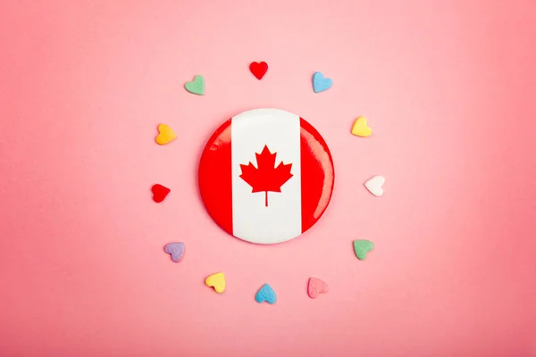 Glad Kanada Dag Gratulationskort Med Kanadensiska Flaggan Centrum Mitt Och — Stockfoto