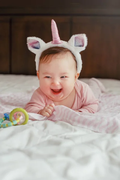 Portrait Cute Adorable Asian Mixed Race Smiling Baby Girl Four — Stok Foto