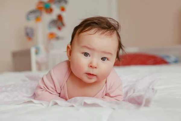 Retrato Linda Adorable Asiática Mestiza Bebé Niña Cuatro Meses Edad —  Fotos de Stock