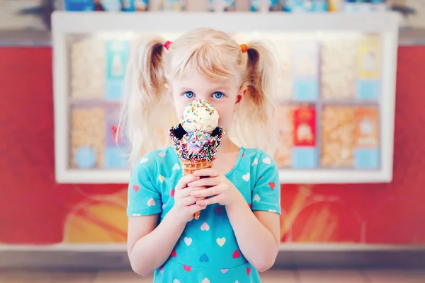 Cute Adorable Caucasian Blonde Preschool Girl Child Blue Eyes Holding — Stock Photo, Image