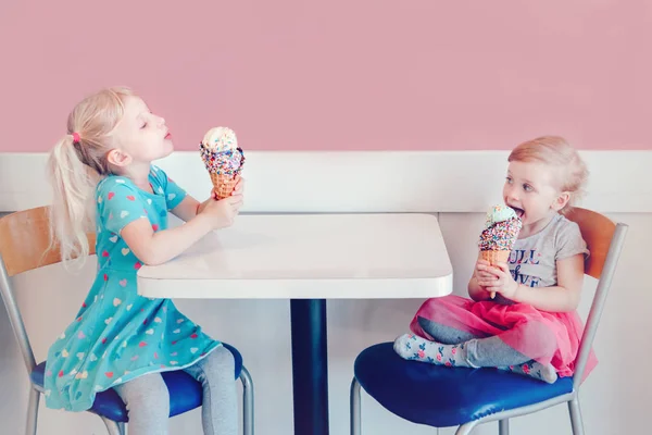 Lifestyle Portrait Two Happy Caucasian Cute Adorable Funny Children Girls — Stock Photo, Image