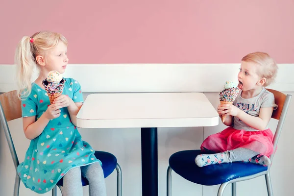 Retrato Estilo Vida Dos Niñas Lindas Adorables Niños Divertidos Caucásicos — Foto de Stock