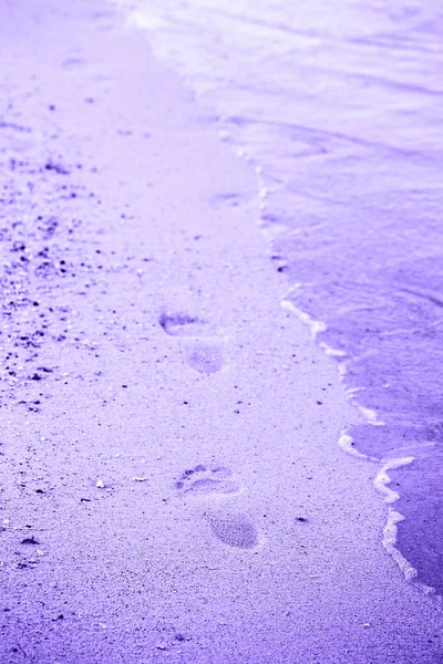 Closeup Macro Shot Feet Traces Footprints Sand Beach Sea Ocean — Stock Photo, Image