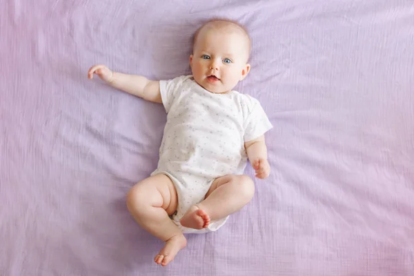 Portrait Cute Adorable Smiling White Caucasian Baby Girl Boy Blue — Stock Photo, Image