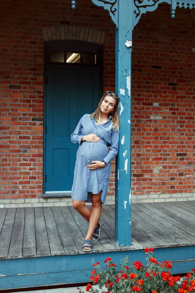 Glückliche Gesunde Schwangerschaft Und Mutterschaft Porträt Einer Schwangeren Jungen Kaukasischen — Stockfoto