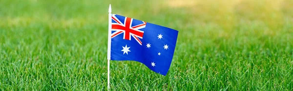 Bandiera Australiana Piedi Erba Verde Festa Nazionale Giorno Dell Australia — Foto Stock
