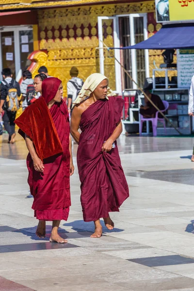 Kyaiktiyo, Myanmar - 05 Aralık 2014: Hac Kyaikhtiyo veya Kyaiktiyo pagoda, altın rock, Myanmar için iki keşiş