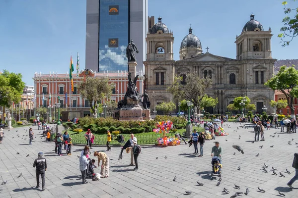 Paz Bolivia Settembre 2018 Passeggiate Plaza Murillo Con Palazzo Presidenziale — Foto Stock