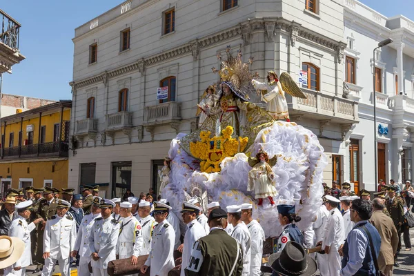 Arequipa Peru Září 2018 Náboženský Průvod Hlavního Náměstí Plaza Armas — Stock fotografie