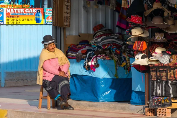 Puno Peru September 2018 Old Woman Who Runs Gift Shop — Stock Photo, Image