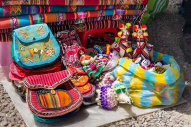 Handmade alpaca textile products  in Arequipa, in Peru clipart