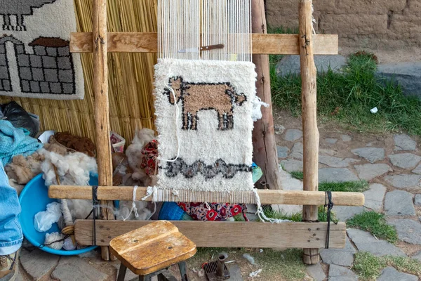 Mercato Artigianale Con Prodotti Tessili Alpaca Fatti Mano Presso Sito — Foto Stock