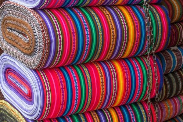 Tecido Têxtil Artesanal Nativo Colorido Tradicional Peruano Mercado Cusco Peru — Fotografia de Stock