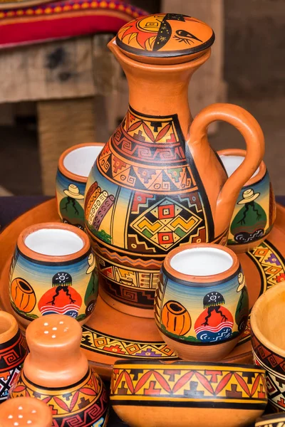 Ceramiche Colorate Mercato Artigianale Pisac Vicino Cusco Perù — Foto Stock