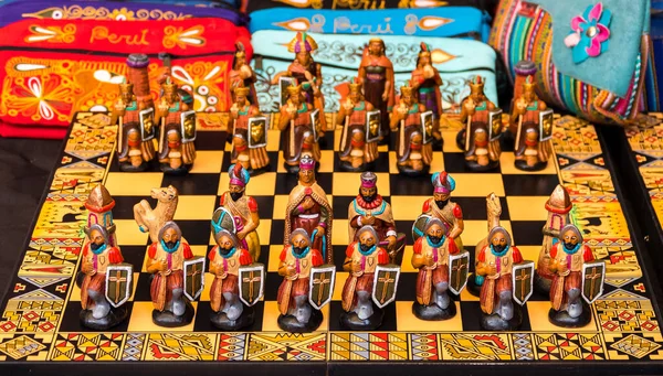 Tradizionale Gioco Scacchi Arte Artigianato Con Spagnolo Contro Gli Inca — Foto Stock