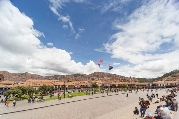 Cusco Peru Outubro 2018 Vista Pessoas Caminhando Praça Central Histórica — Fotografia de Stock