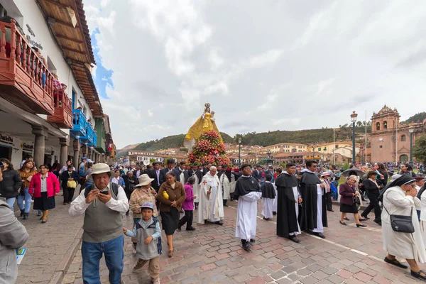 Cusco Peru Outubro 2018 Pessoas Participam Desfile Religioso Virgem Rosário — Fotografia de Stock