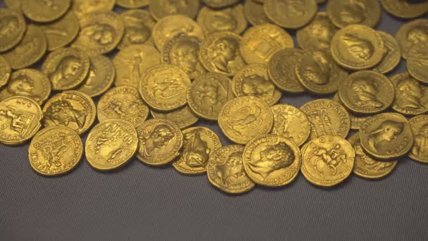 Ancient gold coins. Gold coins. Ancient gold coins. Gold coins. — Stock Footage Ancient Gold Coins Gold Coins Ancient Gold Coins Gold Coins Video Clip