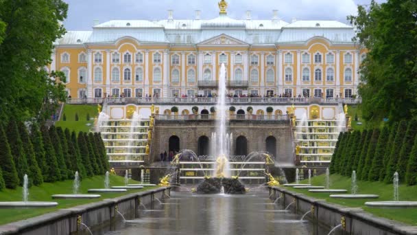 Sint Petersburg Peterhof Rusland Juni 2018 Beroemde Petergof Fonteinen Paleizen — Stockvideo