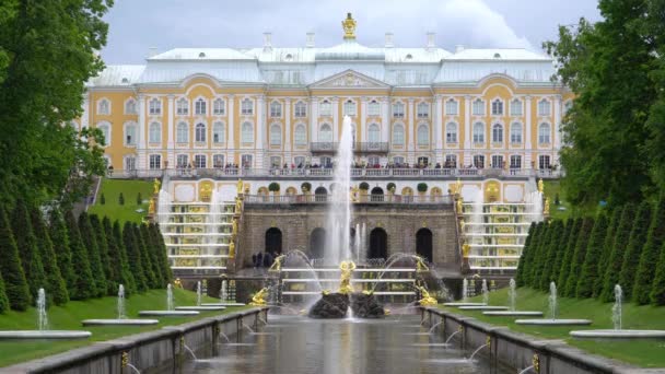 Petersburg Peterhof Rusya Haziran 2018 Ünlü Petergof Çeşmeler Saraylar Petersburg — Stok video