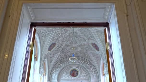 サンクト ペテルブルグ ペテルゴフ ロシア 2018 冬の宮殿 サンクトペテルブルクのエルミタージュ美術館のホール エルミタージュ美術館は 1764 年に設立され — ストック動画
