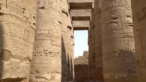 Templo Karnak en Luxor, Egipto. El complejo de templos de Karnak, comúnmente conocido como Karnak, comprende una vasta mezcla de templos, capillas, torres y otros edificios en Egipto. . — Vídeos de Stock