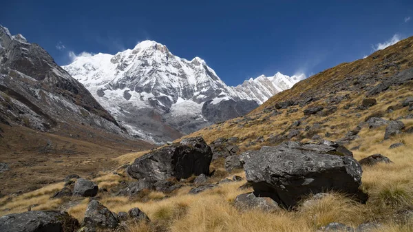 Горный Ландшафт Гималаев Регионе Аннапурна Пик Аннапурны Гималаях Непал Лагерь — стоковое фото