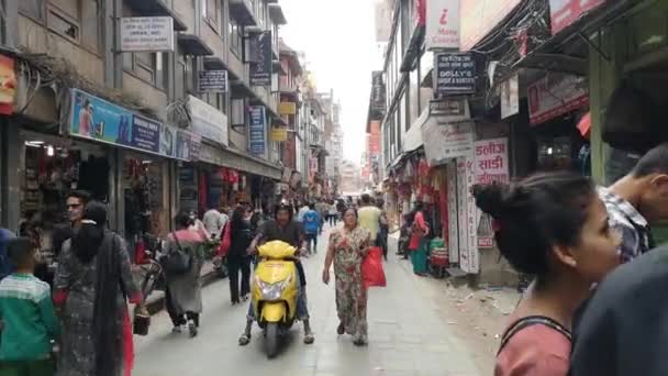 Kathmandu , Nepal - October 2018: Walking along the streets of Kathmandu, Nepal. People and traffic in Kathmandu, Nepal. — Stock Video