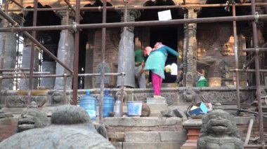 Katmandu, Nepal - Ekim 2018: Patan Durbar Meydanı Katmandu, Nepal. Katmandu Patan Durbar Meydanı Patan Durbar Meydanı tapınak kompleksi eski Katmandu eski Kraliyet Sarayı önünde
