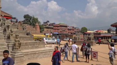 Katmandu, Nepal - Ekim 2018: Durbar square Bhaktapur Katmandu, Nepal. Bhaktapur Unesco Dünya Mirasları biridir.
