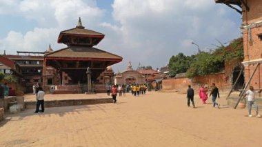 Katmandu, Nepal - Ekim 2018: Durbar square Bhaktapur Katmandu, Nepal. Bhaktapur Unesco Dünya Mirasları biridir.