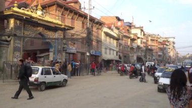 Katmandu, Nepal - Ekim 2018: Street Katmandu, Nepal. İnsanlar ve trafik Katmandu, Nepal.